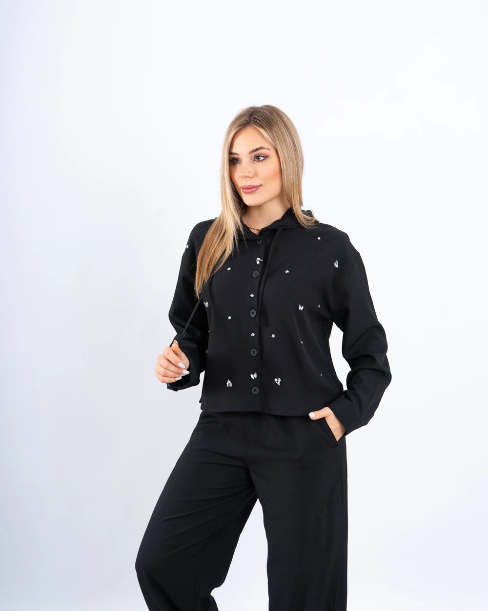 Stone Embellished Hooded Shirt - Venti