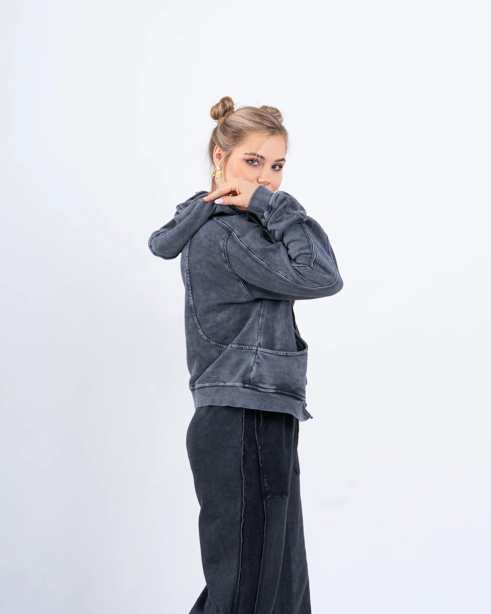 Acid-Wash Zip-Up Hoodie - Venti
