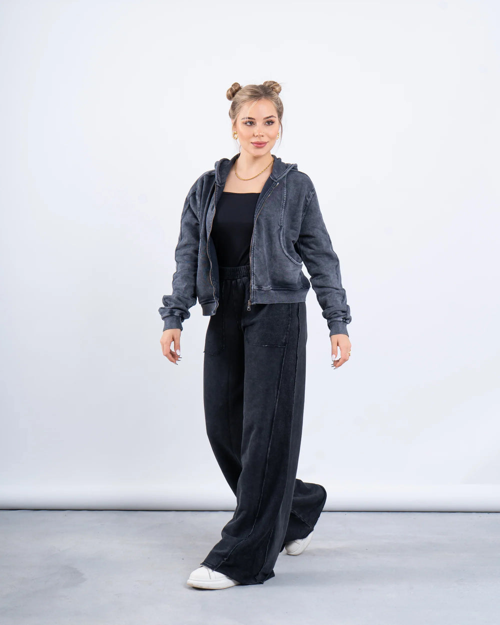 Acid-Wash Zip-Up Hoodie - Venti