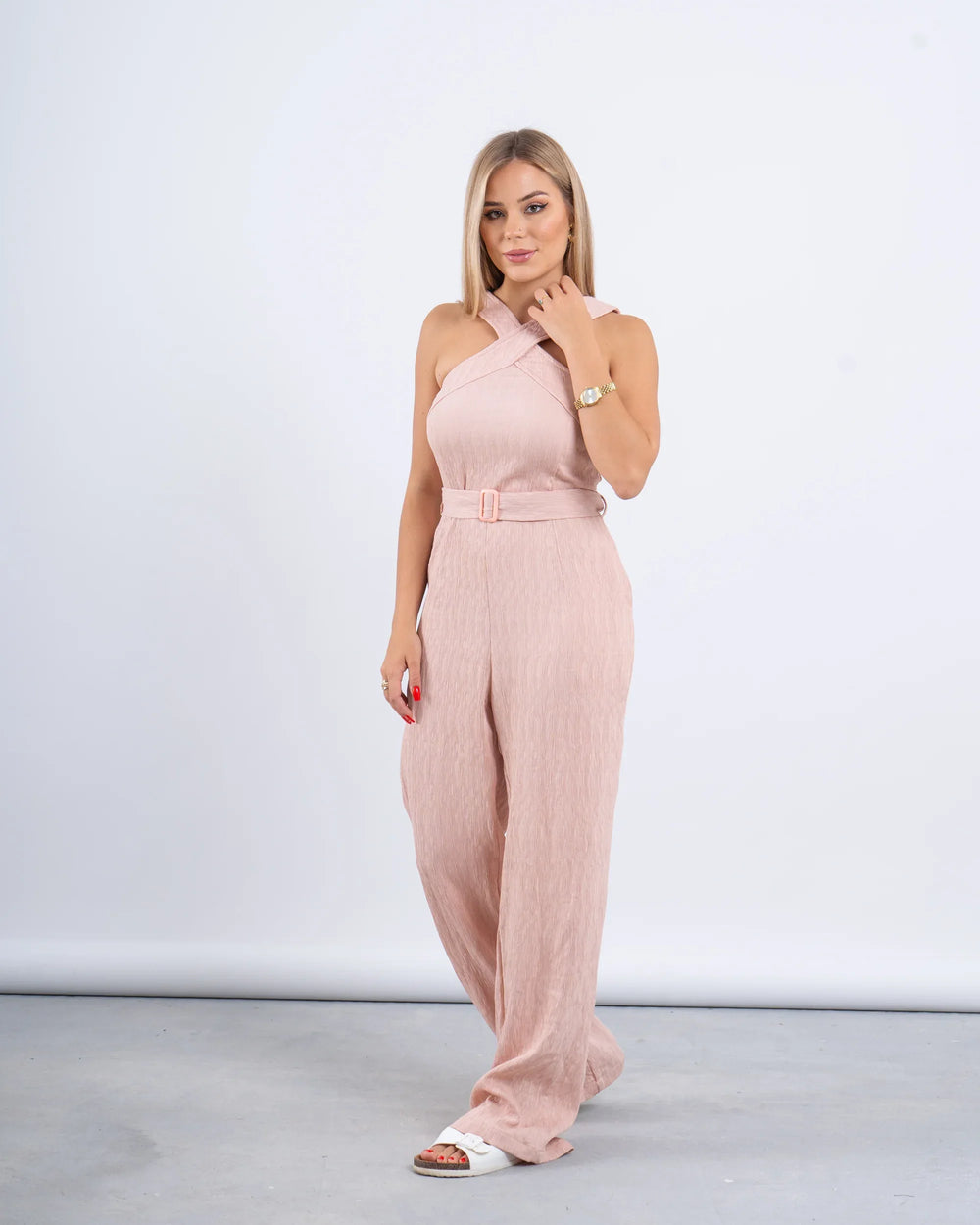 Cross-Neck Belted Jumpsuit - Venti