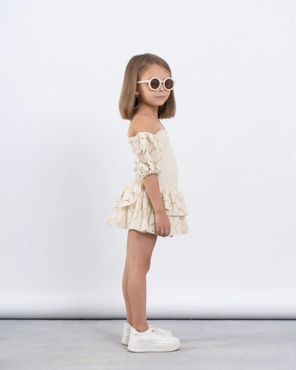 Off-Shoulder Smocked Lace Dress - Venti