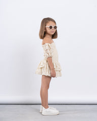 Off-Shoulder Smocked Lace Dress