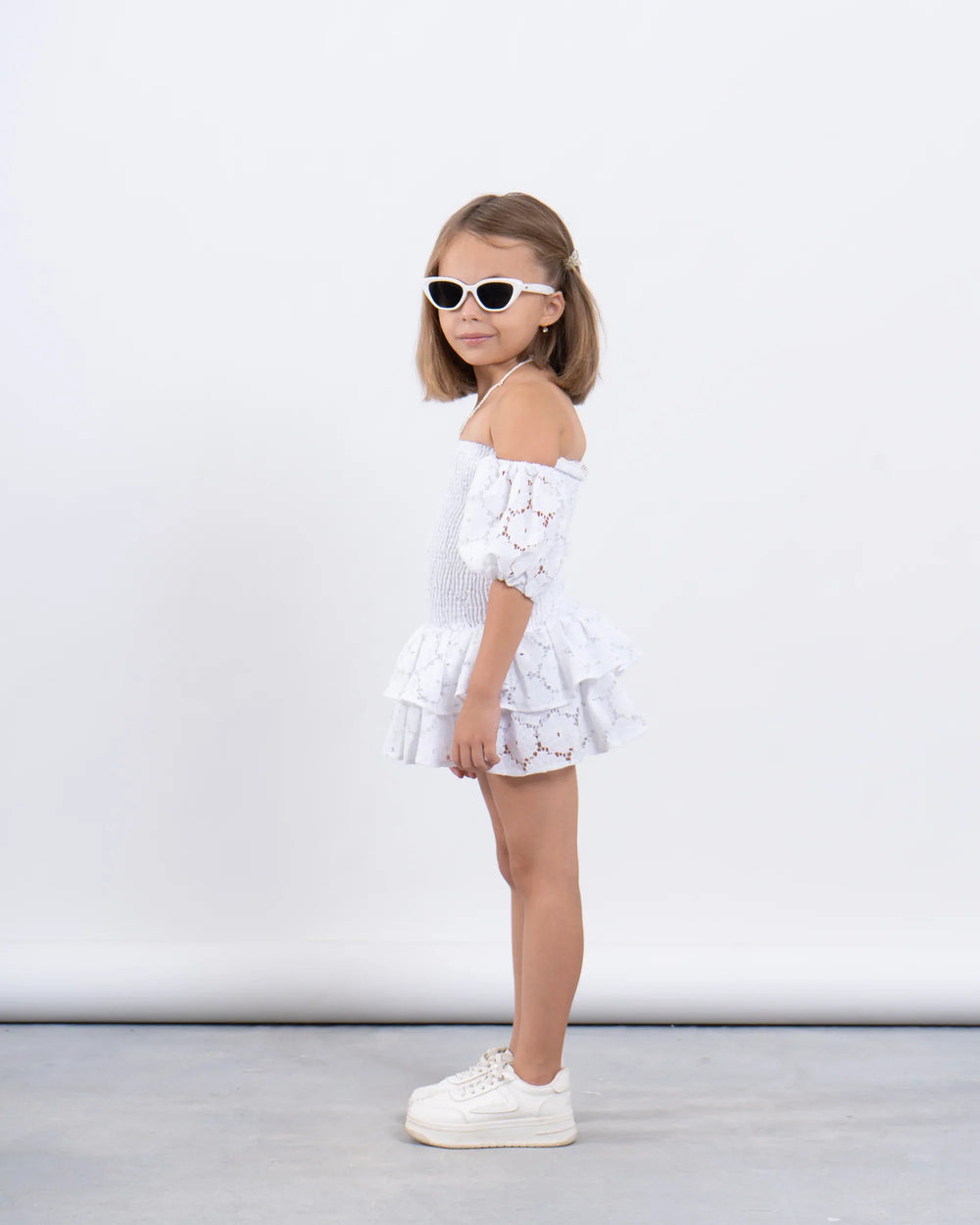 Off-Shoulder Smocked Lace Dress - Venti