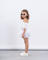 Off-Shoulder Smocked Lace Dress
