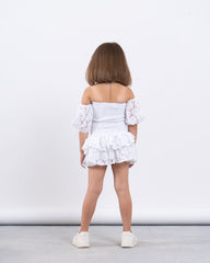 Off-Shoulder Smocked Lace Dress