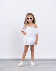 Off-Shoulder Smocked Lace Dress