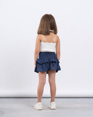 Smocked Waist Denim-Effect Skirt
