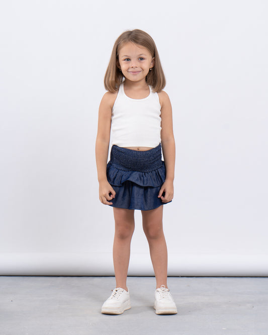 Smocked Waist Denim-Effect Skirt