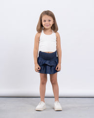 Smocked Waist Denim-Effect Skirt