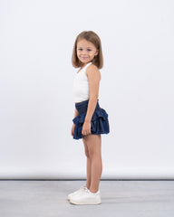 Smocked Waist Denim-Effect Skirt