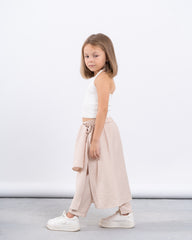 Linen Wrap Skirt-Pants With Buckle