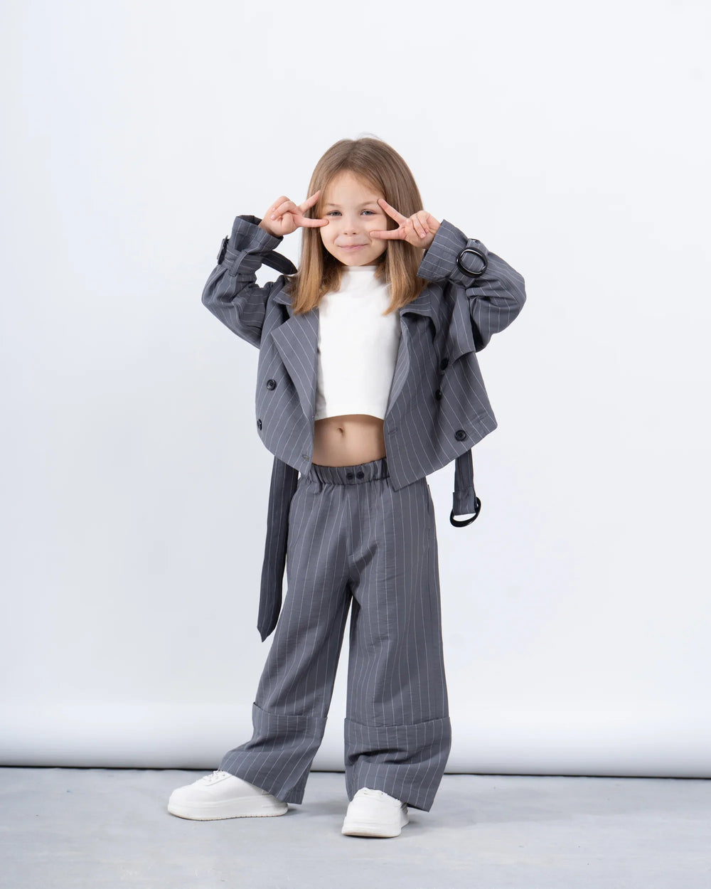 Pinstripe Cropped Trench Jacket - Venti