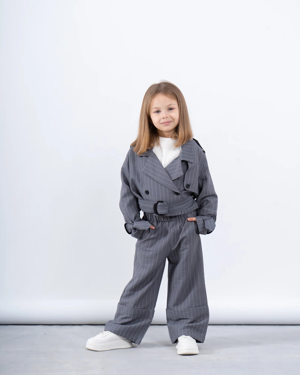 Pinstripe Cropped Trench Jacket - Venti