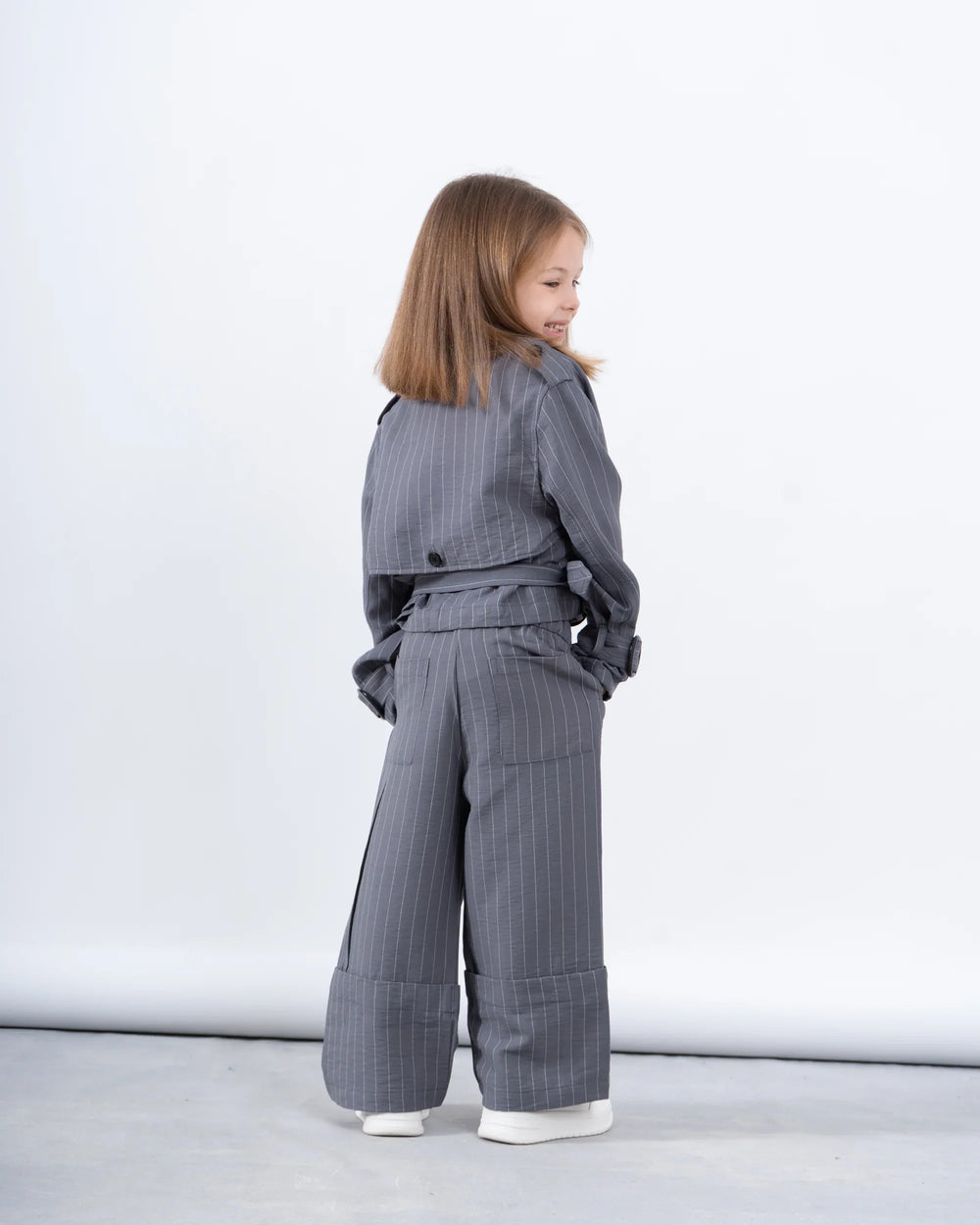 Pinstripe Cropped Trench Jacket - Venti