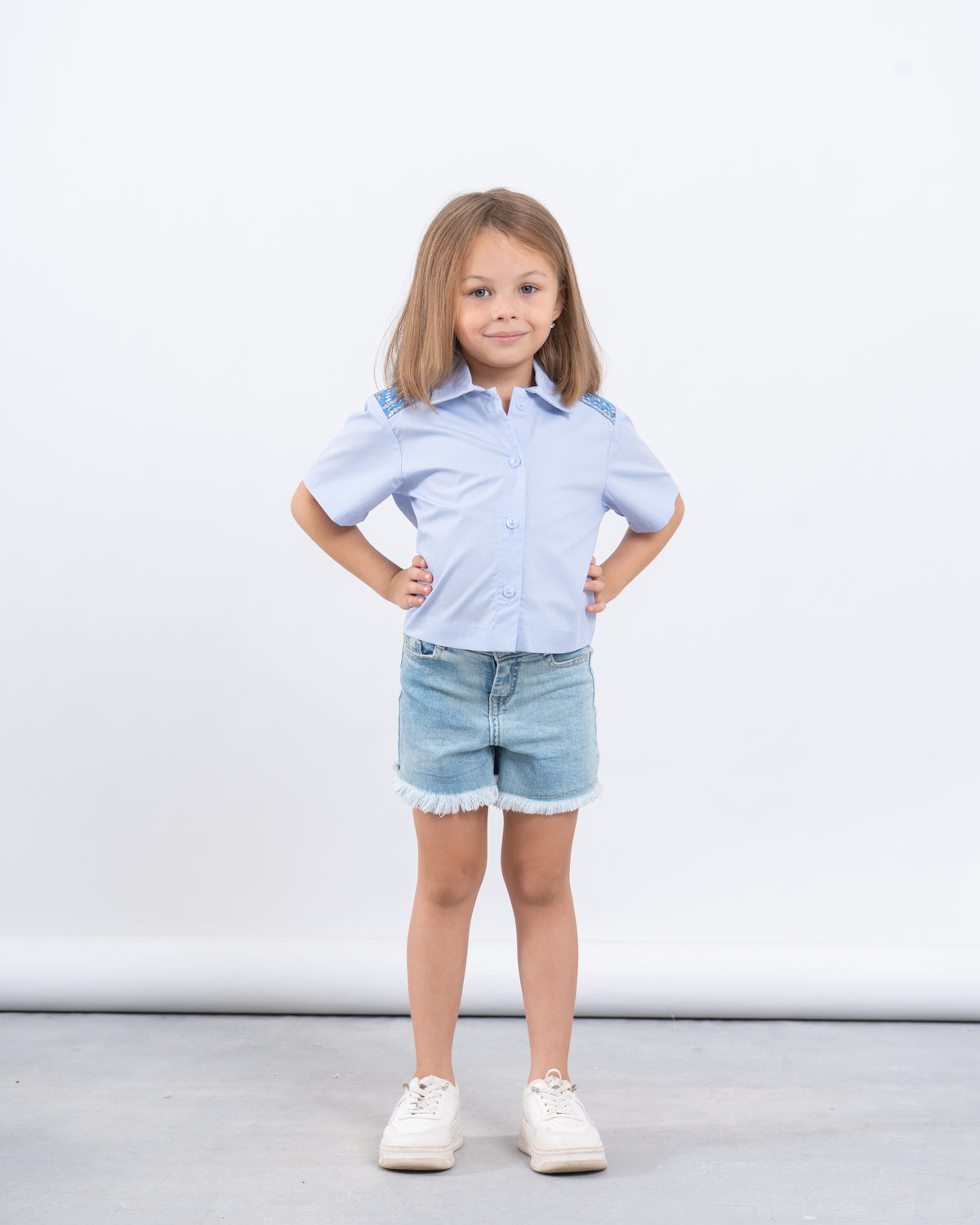 Button-Up Shirt With Embroidered Shoulders