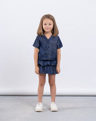 Smocked Waist Denim-Effect Skirt
