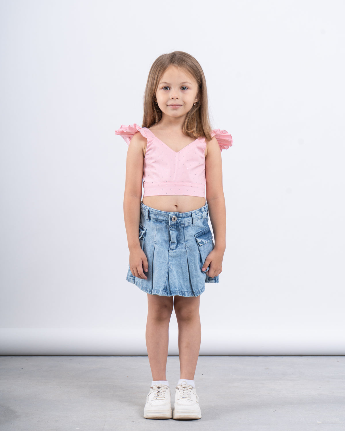 Sparkling Ruffled Tied-Back Crop Top