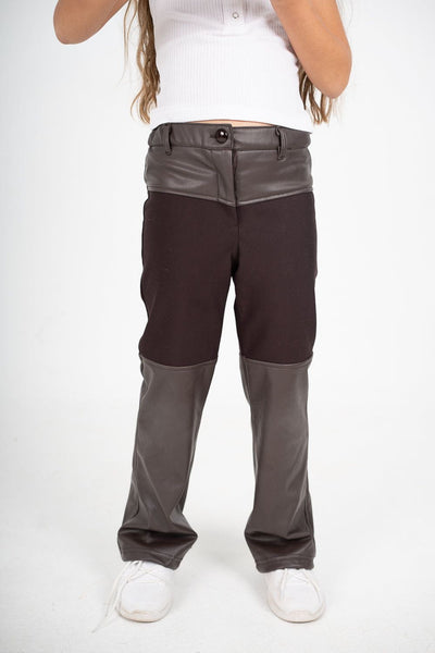 G.LEATHER BLOCK PANTS 438954 BROWN from venti 