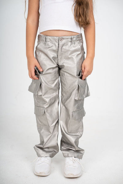 GIRL CARGO LEATHER PANTS SILVER 438951 from Venti