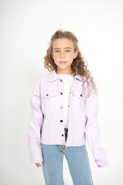 GIRL CROPPED LEATHER SHIRT  438105 PURPLE from venti