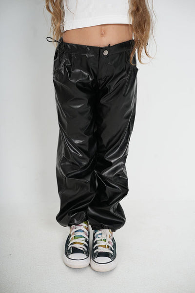 GIRLS LEATHER PARACHUTE PANTS BLACK 438955 from venti 