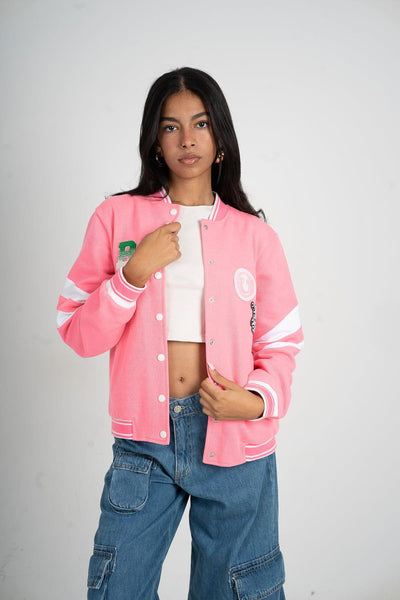 WOMEN COLLEGE JACKET WITH PATCHES PINK 439061  from venti