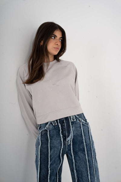 Women Crop Sweatshirt With Rhines Grey 439058 from venti