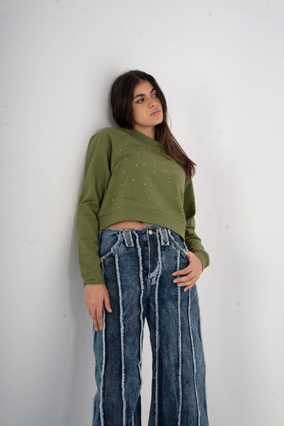 Women Crop Sweatshirt With Rhines Khaki 439058 from venti