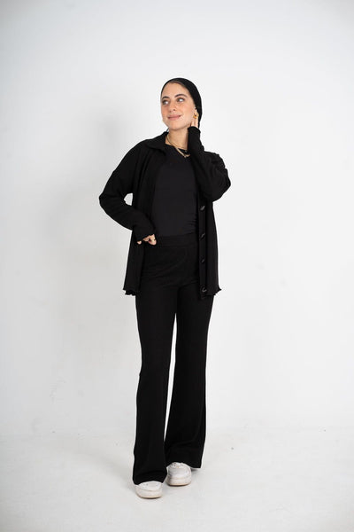 WOMEN RIBBED KNIT SET 439702 BLACK from venti